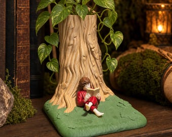 Fantasy Cottage Bookend, Plant and Bookmark Holder, Book Nook Decor, Cozy Reader Gift