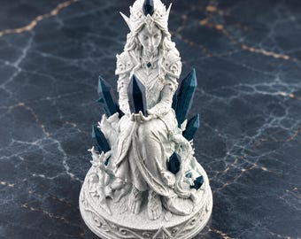 Elven Queen Book Statue, Fantasy Bookshelf Decor, Book Nook Display, Reader Gift, Elven Library Shelf Art, Marble & Galaxy PLA
