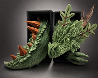 Dragon Bookends, Fantasy Reader Decor, Forest Dragon Bookshelf Display, Book Lover Gift, Reading Nook Decor