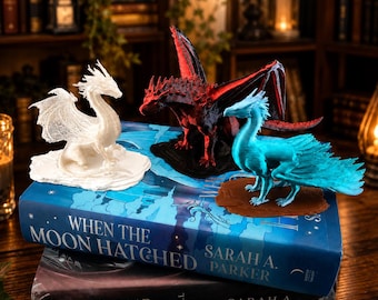 Fantasy Dragon Figurine Set, 3-Piece Bookshelf Decor, Dragon Shelf Guardians, Book Lover Gift