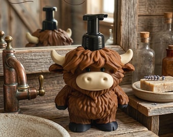 Jabonera con forma de vaca de las Tierras Altas impresa en 3D / Dispensador de botellas de Bath & Body Works / Decoración de baño