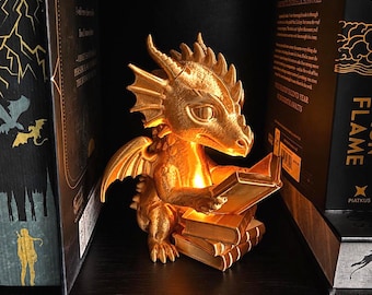 Reading Dragon Decorative Light, Dragon Bookshelf Decor, Book Nook Decor, Fantasy Reader Gift, Tea Light Dragon, Cozy Reading Light