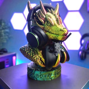 Dragon Controller Holder, Headphone Stand, Gaming Accessory, Fantasy Desk Decor, Gamer Room Organizer