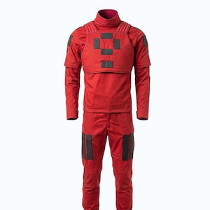 Conjunto de cosplay de traje de vuelo rojo / Chaleco antibalas y mono de cazarrecompensas personalizados