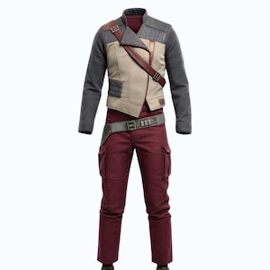 Galactic Survivor Cosplay Flight Suit | Two-Tone Jacket, Burgundy Cargo Pants, Utility Belt