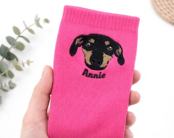 Calcetines personalizados para mamás perrunas - Retrato de mascota a partir de una foto - Cara de perro bordada