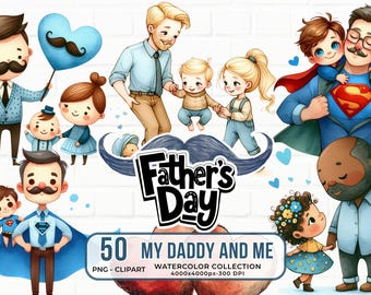 Fathers Day Clipart Bundle, Dad and Me Watercolor Illustrations (PNG)