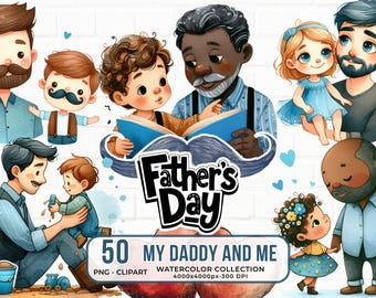 Fathers Day Clipart Bundle, Dad and Me Watercolor Illustrations, Fatherhood PNG Files