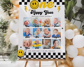 One Happy Dude 1st Birthday Boy Photo Milestone Poster Sign Template (Digital Download)