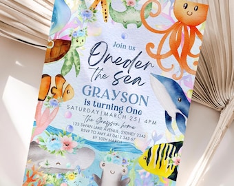 Editable Under the Sea Birthday Invitation: Ocean Animals (Invitation template)