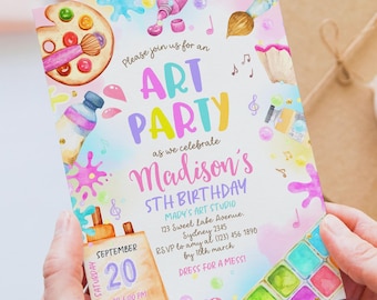 Art Painting Girl Birthday Invitation Template: Editable Art Party for Kids (Digital Download)