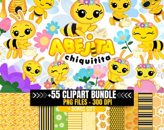 Little Bee Plim Plim Clipart Bundle: Abejita chiquitita 55 PNG Images (Digital Download)