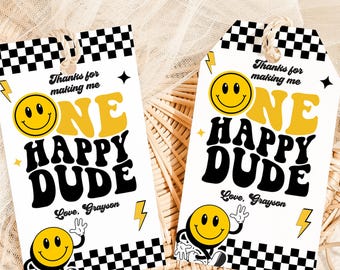 One Happy Dude 1st Birthday Gift Tags: Smiley Face Favor Tags (Digital Download)