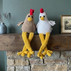 Süßes gehäkeltes Huhn Amigurumi, grobstrick Garn Baumeln Bein Plüsch Henne, gefülltes Bauernhof Tier, handgemachtes Wohndekor Geschenk, Kawaii Huhn