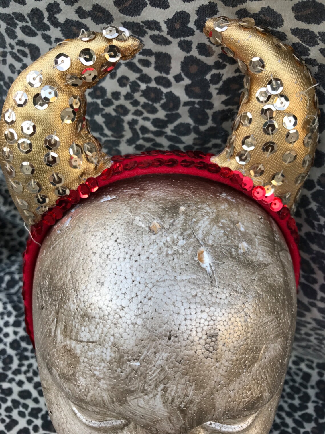 Vintage Red and Gold Devil Horns Headband with Sequin Etsy