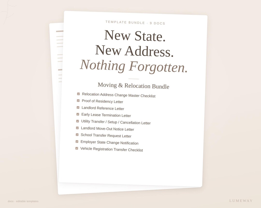 Address Relocation Moving Checklist Kit | Relocation Templates for Address, Lease, School ...