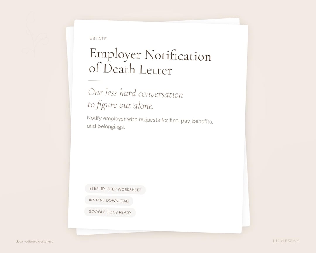 Employer Death Notification Letter | Notify Workplace of Death ...