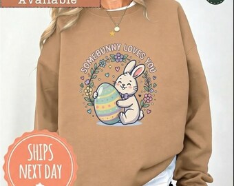 Comfort Colors® Bunny Sweatshirt Easter Bunny Crewneck For Women Bow Pullover Animal Sweater Gift