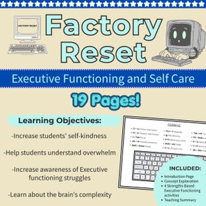 Foglio di lavoro sulla consapevolezza del funzionamento esecutivo / Attività di autocompassione SEL / Riflessione sul sovraccarico cerebrale / Risorsa per la classe sulla neurodiversità