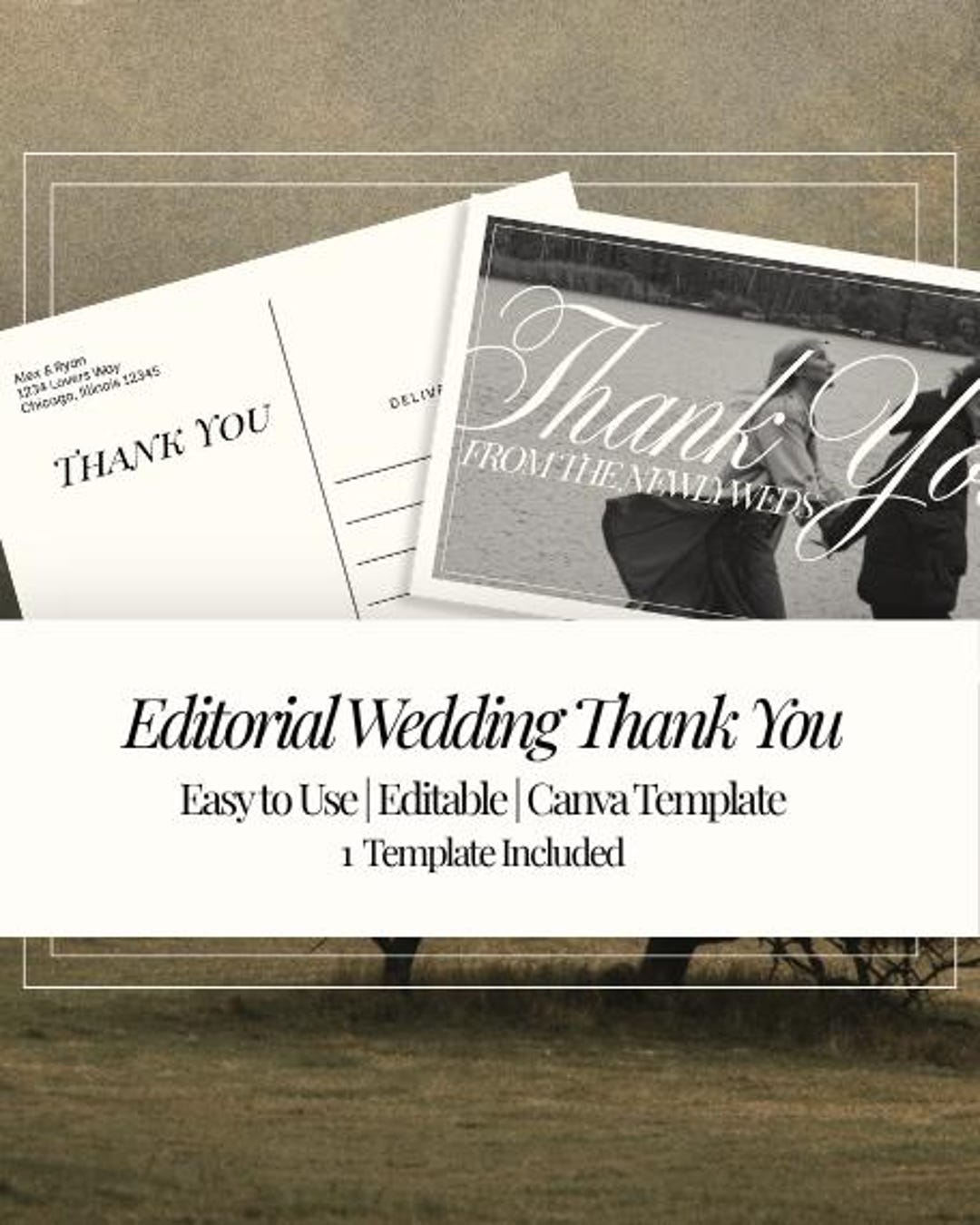 Editable Wedding Thank You Card Template | Modern Editorial Canva Thank ...