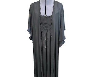 Completo intimo vintage Daniel Hechter da notte, nero trasparente, firmato francese, ideale per boudoir.