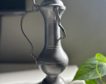 Vintage pewter pitcher flagon lidded with handle stamped 95% handwerk