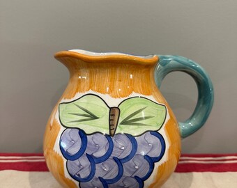 Vintage Guyroc China Pitcher Jug hand painted grapes and leaves