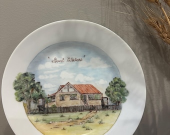 Hand painted porcelain plate "Sweet Waters" Rural Country Homestead scene