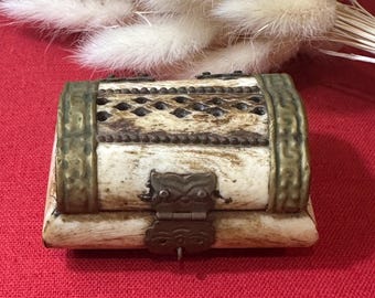 Vintage hand crafted camel bone and brass trinket dish