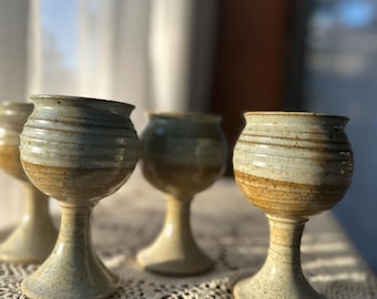 Vintage studio pottery goblets, chalices, rustic wine cups