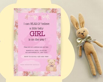 Invitation baby shower ours | Thème Woodland Girl (téléchargement numérique)