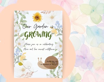 Faire-part de baby shower dans le jardin – Modèle numérique « Notre jardin grandit »