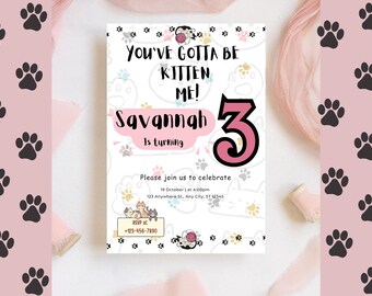 Invitation d'anniversaire de chaton | Invitation à une fête d'enfants sur le thème des chats (téléchargement numérique)