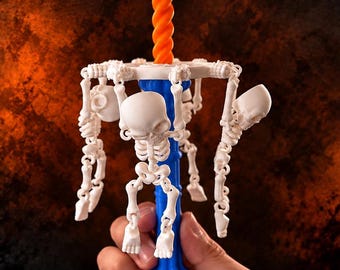 Carrusel giratorio de esqueletos: varita giratoria de esqueleto impresa en 3D, juguete interactivo antiestrés para Halloween.