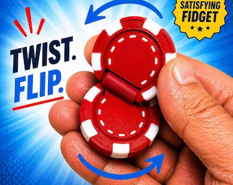 Casino Coin Fidget Toy 3D Printed | Poker Chip Spinner | Twist Flip Fidget | Stress Relief Desk Toy | ADHD Focus | Las Vegas Style Gift