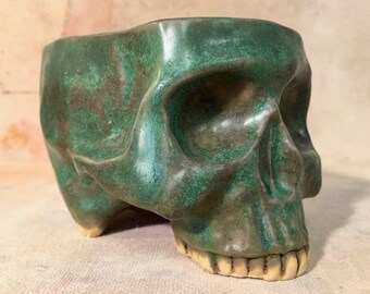 Ceramic Skull Mug Green Patina by Tony Furtado