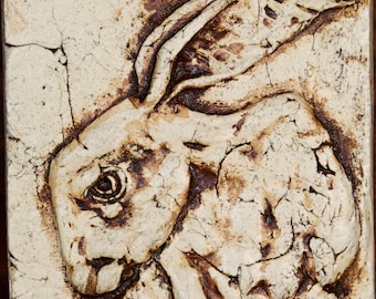 Leaping Hare Rabbit Ceramic Art Tile White Multi, 4x4 Handmade Ceramic ...
