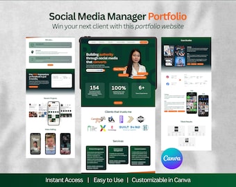 Social Media Manager Portfolio Template | Canva Website Design (Digital Download)