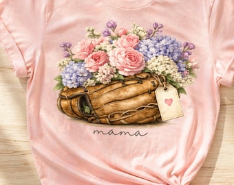 Floral Baseball Glove Mama PNG, Watercolor Sports Mom Design (Digital Download)