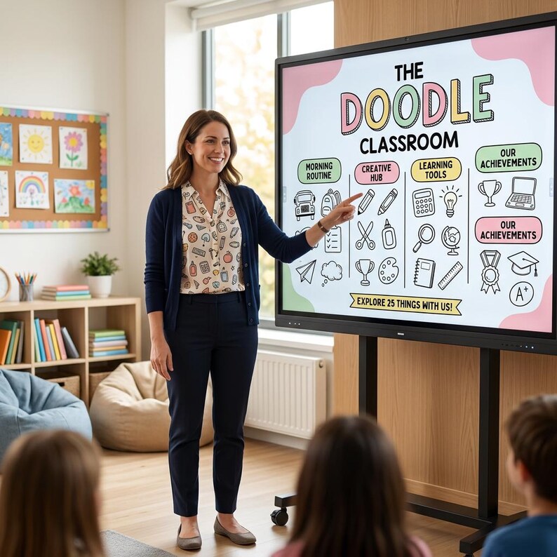Teacher Doodle PNG Bundle, Classroom Clipart Set Transparent PNG Files ...