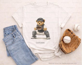 Baseball Catcher Bear PNG Design | Print Ready File | DTF Transfer Design | Instant Download