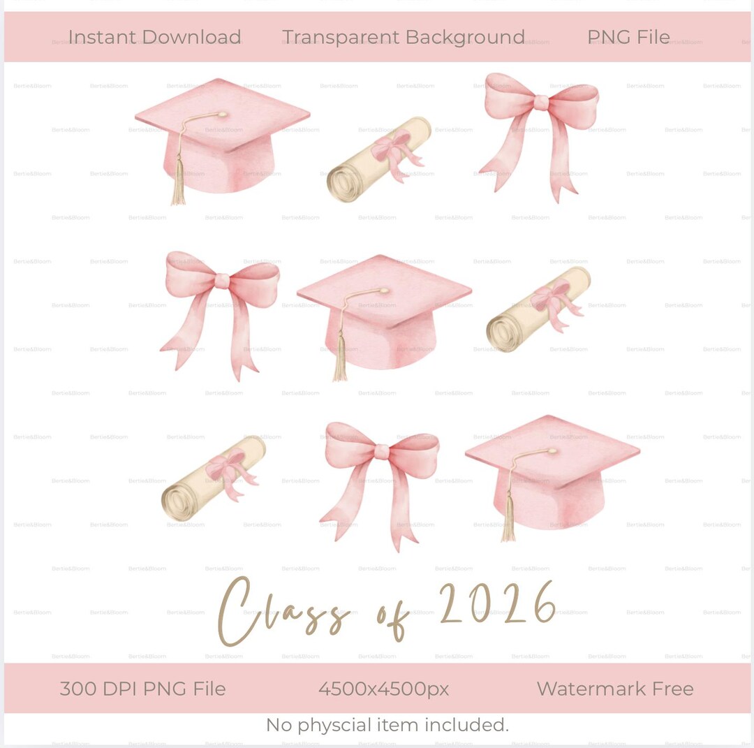 Class of 2026 Coquette PNG | Graduation Bow Design | Soft Pink Senior ...