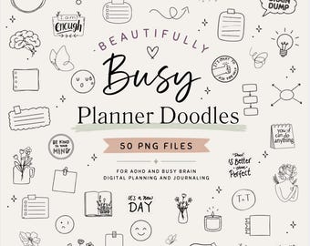 ADHD Planner Doodles | 50 Hand-Drawn Style PNG Stickers (Digital Download)