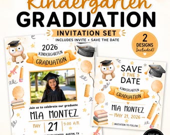 Kindergarten Graduation Invitation Template Canva, Editable Graduation Invite, Save the Date,