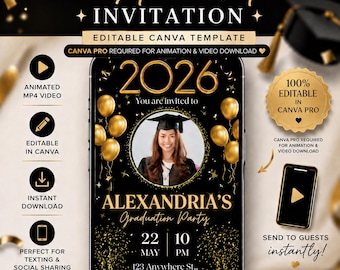 Animated Graduation Invitation Template | Digital Grad Invite Video | Editable Canva Template