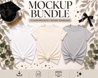 Graduation Shirt Mockup Bundle, White Cream Gray (Digital Download)