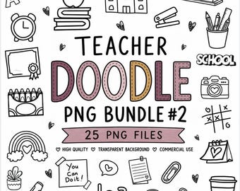 Teacher Doodle PNG Bundle #2, Classroom Clipart Set Transparent PNG Files,