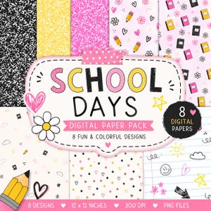 School Days Digital Paper Pack | Teacher Classroom Backgrounds (Digital Download)