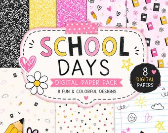 School Days Digital Paper Pack | Teacher Classroom Backgrounds (Digital Download)