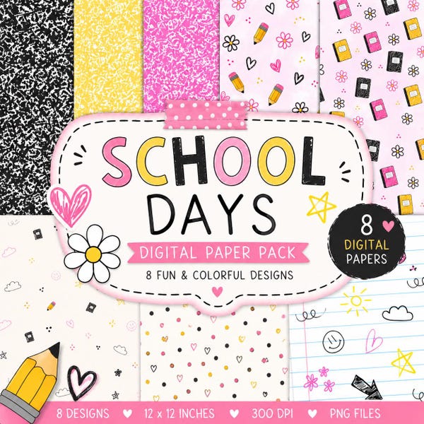 School Days Digital Paper Pack | Teacher Classroom Backgrounds (Digital Download)